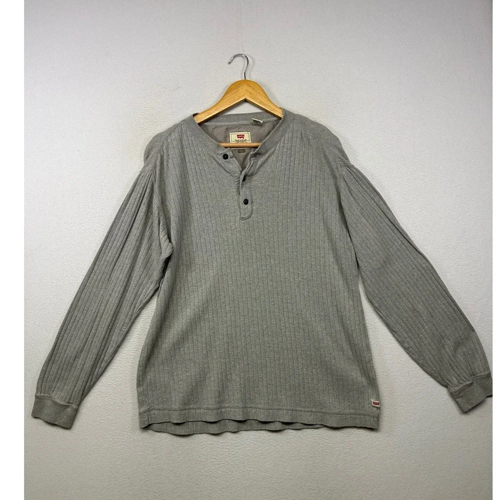 Gorpcore Levi Strauss & Co Mens L Gray Ribbed Cotton Long Sleeve Henley Shirt